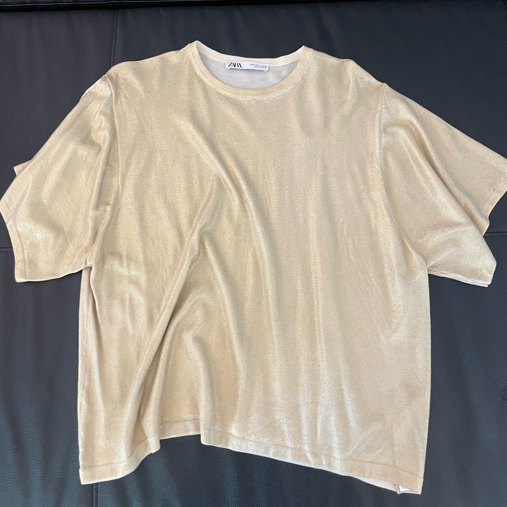 Zara Gold Metallic Knit Top Size S